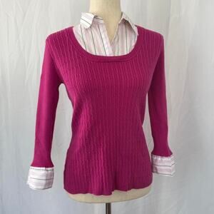 Kim Rogers pink ribbed knit long sleeve sweater blouse - preppy / indie